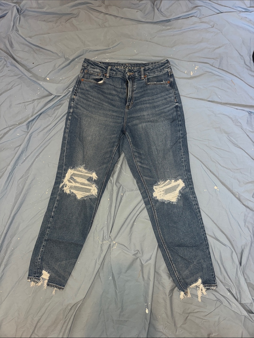 American Eagle Outfitters Distressed Mid-Dark Blue Boyfriend Jeans
